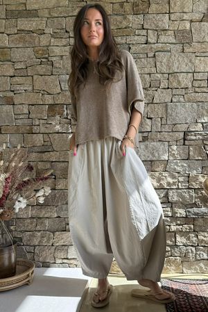 Inga Stretch Poplin Cotton Barrel Pant Stone